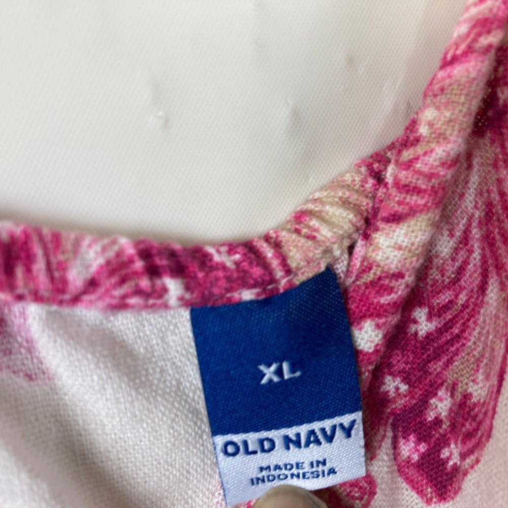 Old Navy Maxi Dress Womens XL Pink Floral Smocked Linen Blend Cottagecore Boho - Picture 6 of 8